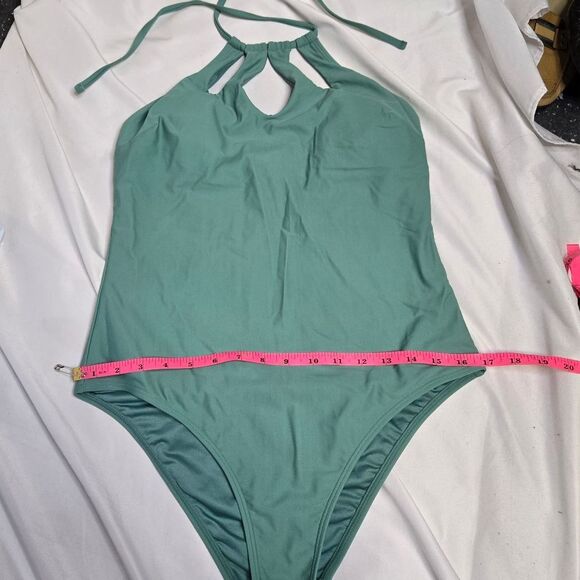 CUPSHE Seaside Holiday green high neck cutout one piece swimsuit L - Picture 10 of 13